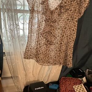 Banana Republic Geometric Tan and Army Green Blouse